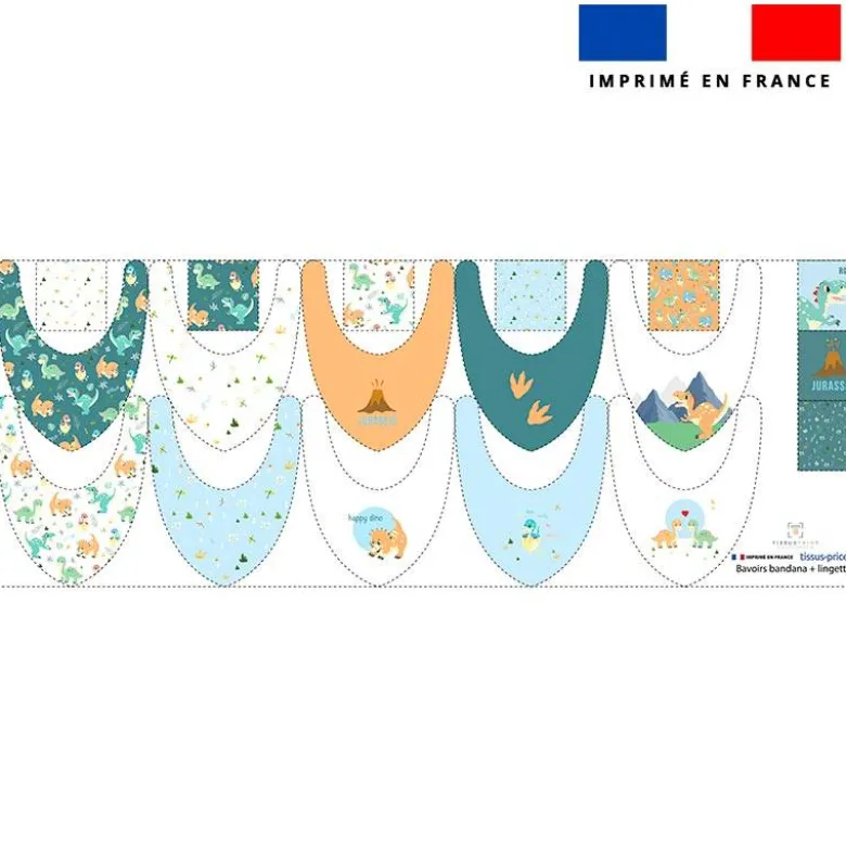Coupon éponge bavoirs bandana motif bébé dino