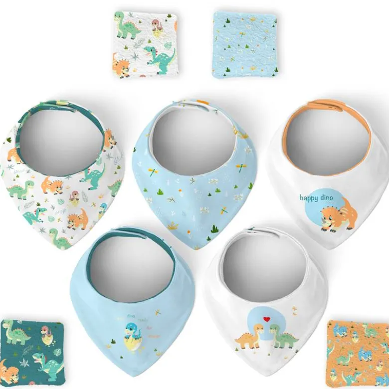 Coupon éponge bavoirs bandana motif bébé dino
