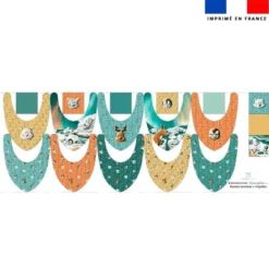 Coupon éponge bavoirs bandana motif animaux du froid vert et orange - Création Stillistic