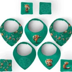Coupon éponge bavoirs bandana motif panda roux yoga - Création Stillistic