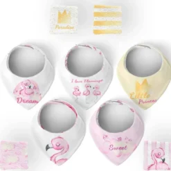 Coupon éponge bavoirs bandana motif sweet flamant rose