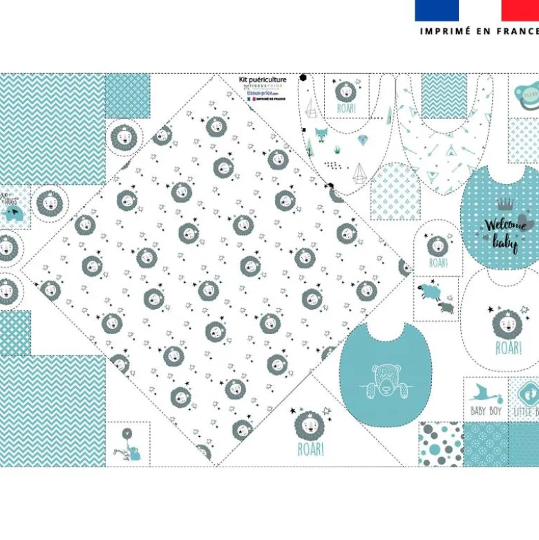 Coupon éponge kit puériculture lion baby bleu et gris