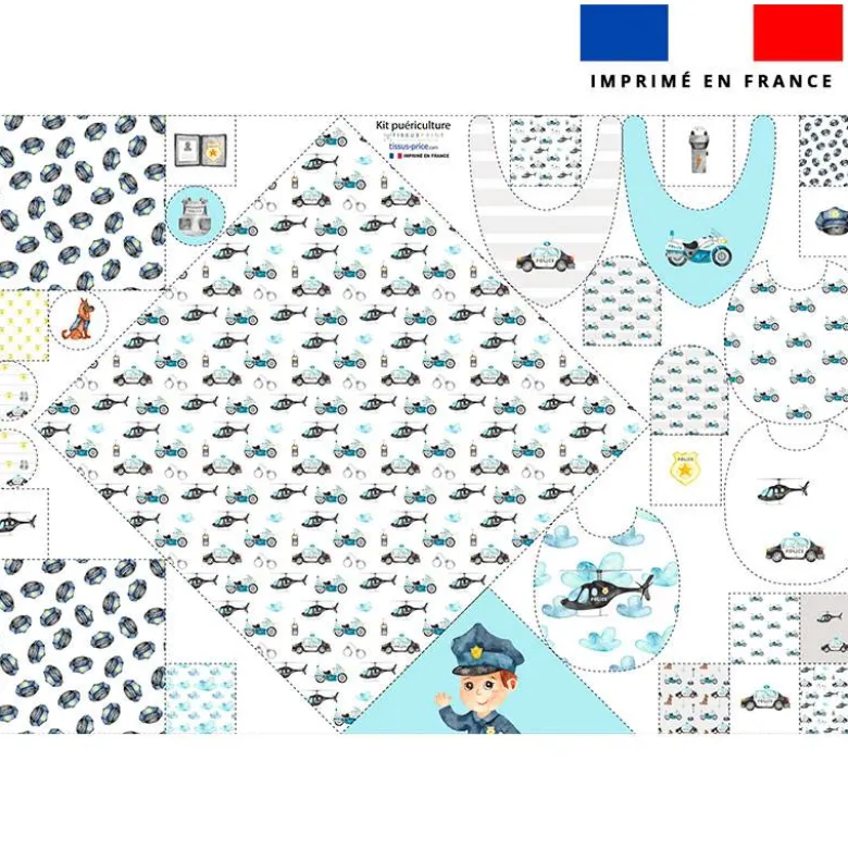 Coupon éponge kit puériculture policier aquarelle