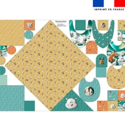 Coupon éponge kit puériculture motif animaux du froid vert et orange - Création Stillistic