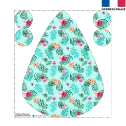 Coupon éponge pour serviette turban cheveux motif fleur tropicale vert