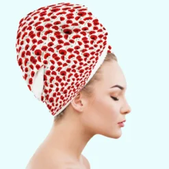 Coupon éponge pour serviette turban cheveux rouge motif coquelicot