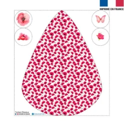 Coupon éponge pour serviette turban cheveux rouge motif coquelicot
