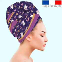 Coupon éponge pour serviette turban cheveux motif chouette magicienne - Création Stillistic
