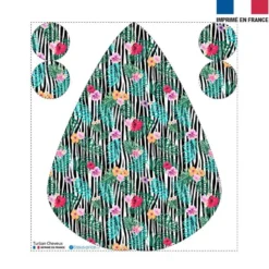 Coupon éponge pour serviette turban cheveux motif fleur tropicale et zébrures