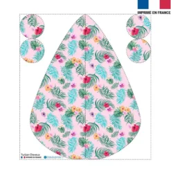 Coupon éponge pour serviette turban cheveux motif fleur tropicale rose
