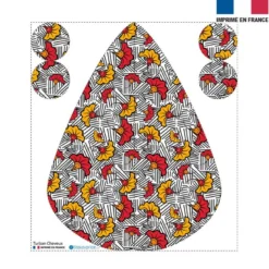 Coupon éponge pour serviette turban cheveux blanche motif fleur de mariage rouge et jaune wax