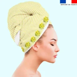 Coupon éponge pour serviette turban cheveux motif mimosa