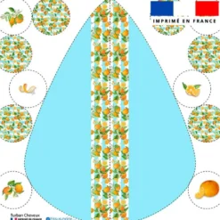 Coupon éponge pour serviette turban cheveux motif oranges et fleurs d'oranger