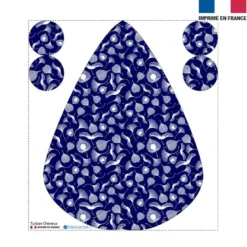 Coupon éponge pour serviette turban cheveux motif feuille ginkgo bleu