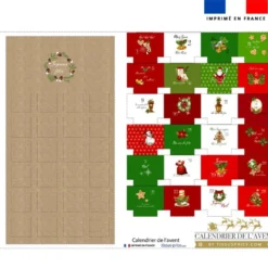 Coupon pour Calendrier de l'avent effet toile de jute motif rouge et vert