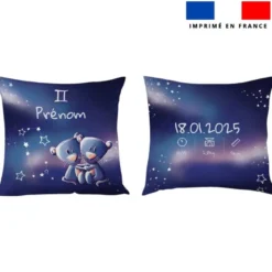 Coupon pour coussin de naissance personnalisé - Astro gémeaux - Création Stillistic
