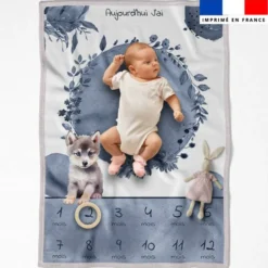 Coupon pour couverture mensuelle bébé motif husky aquarelle