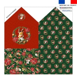 Coupon pour enveloppe en tissu motif ours couronne de noel rouge - Création Stillistic