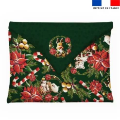 Coupon pour enveloppe en tissu motif renne couronne de noel vert - Création Stillistic