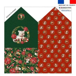 Coupon pour enveloppe en tissu motif renne couronne de noel vert - Création Stillistic