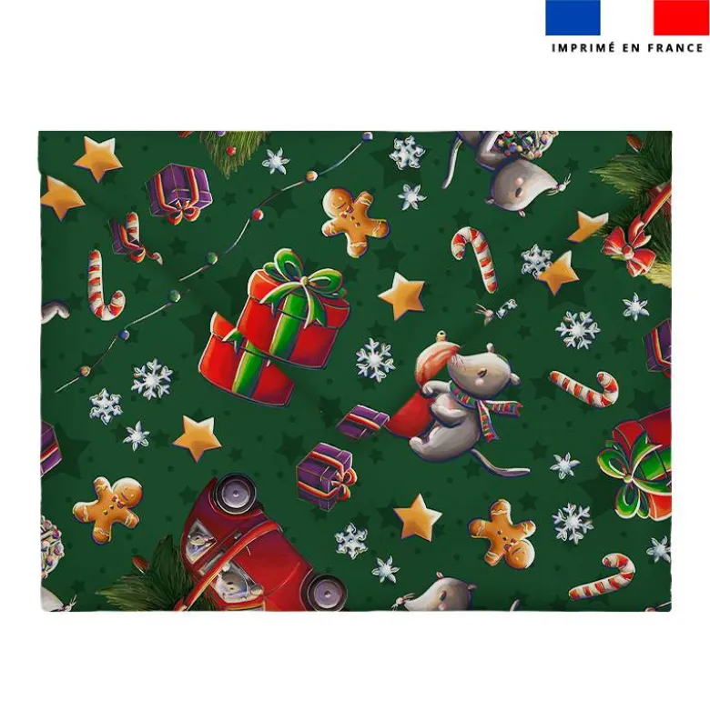 Coupon pour enveloppe en tissu motif souris de noel vert - Création Stillistic