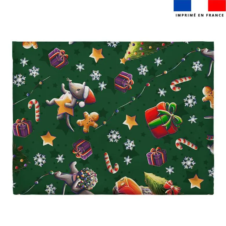 Coupon pour enveloppe en tissu motif souris de noel vert - Création Stillistic