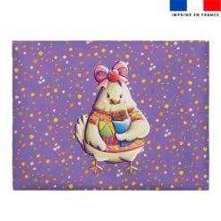 Coupon pour enveloppe en tissu motif poule et oeufs de Pâques violet - Création Stillistic