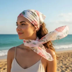 Coupon pour foulard motif dessin aquarelle roses