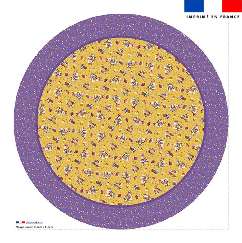 Coupon pour nappe ronde motif mini poule et oeufs de Pâques jaune - Création Stillistic