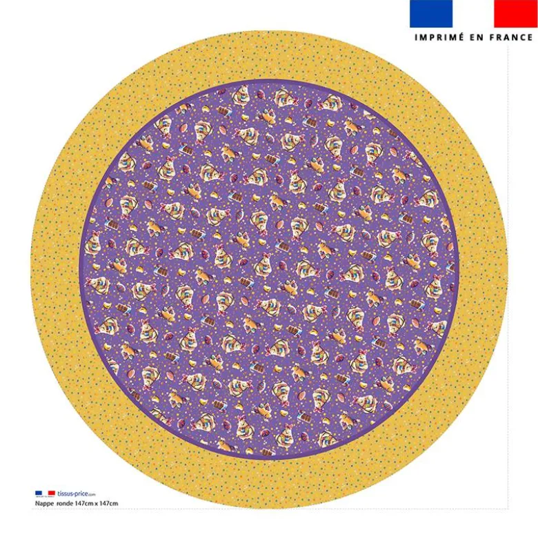 Coupon pour nappe ronde motif mini poule et oeufs de Pâques violet - Création Stillistic
