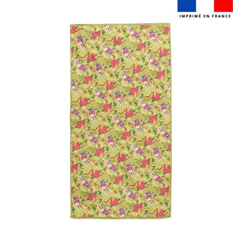 Coupon pour serviette de plage motif lapin printanier vert clair - Création Stillistic
