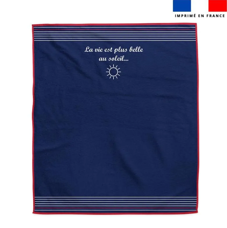 Coupon pour serviette de plage bleu motif marinière