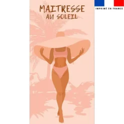 Coupon pour serviette de plage motif maitresse au soleil saumon et rose