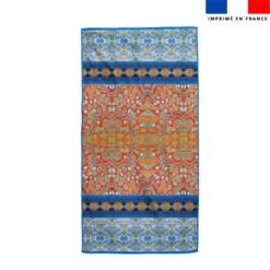 Coupon pour serviette de plage motif rayures abstraites bleues et rouges - Création Lita Blanc
