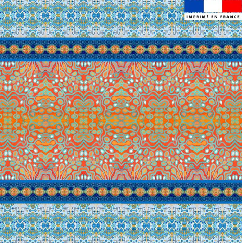 Coupon pour serviette de plage motif rayures abstraites bleues et rouges - Création Lita Blanc