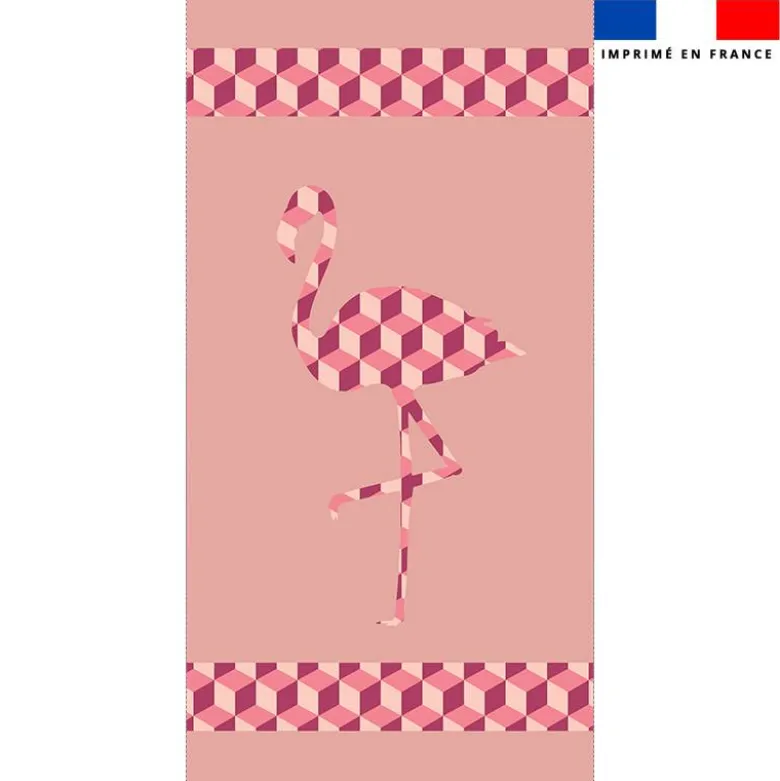 Coupon pour serviette de plage rose motif flamant cubique