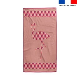 Coupon pour serviette de plage rose motif flamant cubique