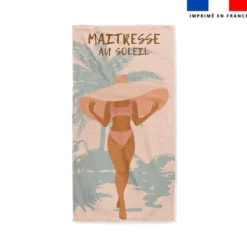 Coupon pour serviette de plage motif maitresse au soleil saumon et vert