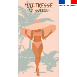 Coupon pour serviette de plage motif maitresse au soleil saumon et vert