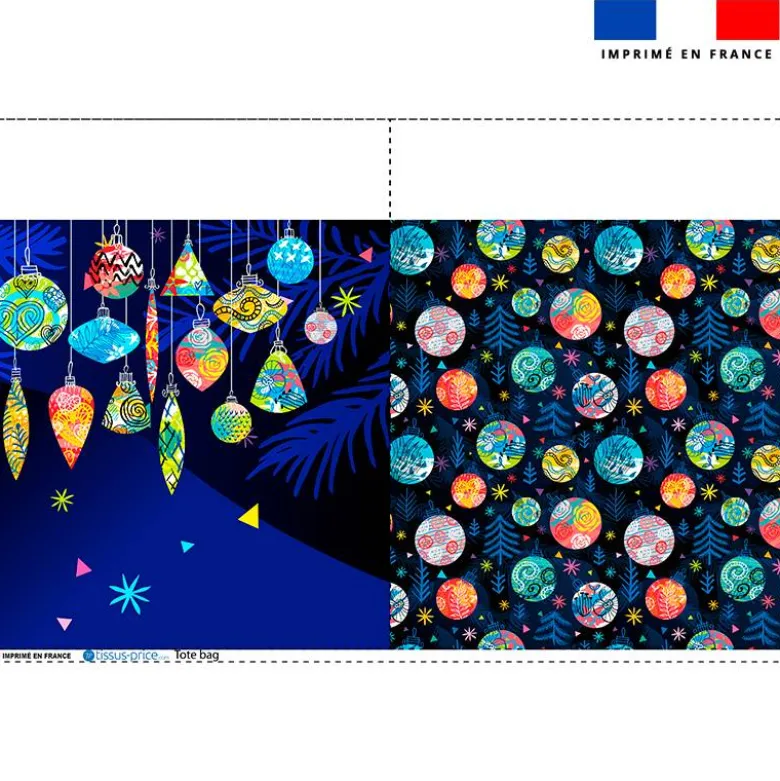 Coupon pour tote-bag motif boules de noel + fausse fourrure