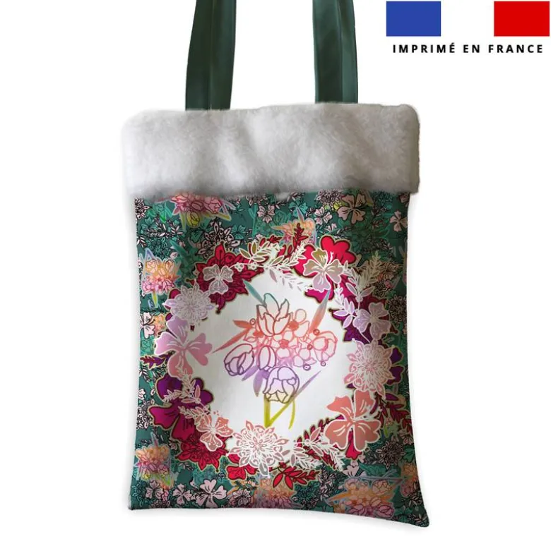 Coupon pour tote-bag vert motif bohème + fausse fourrure - Création Lili Bambou Design