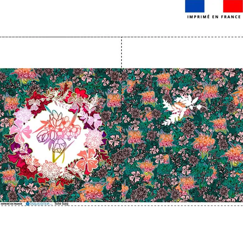 Coupon pour tote-bag vert motif bohème + fausse fourrure - Création Lili Bambou Design
