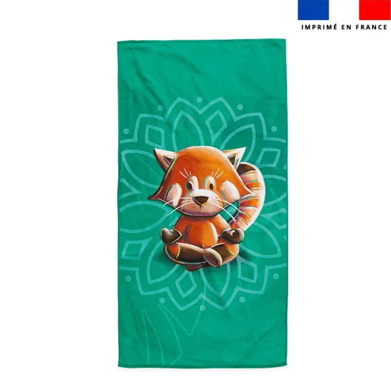 Coupon serviette de plage motif panda roux yoga lotus - Création Stillistic