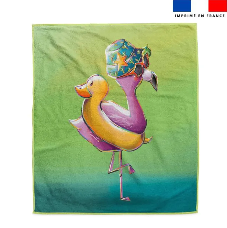 Coupon serviette de plage motif flamant rose plage - Création Stillistic
