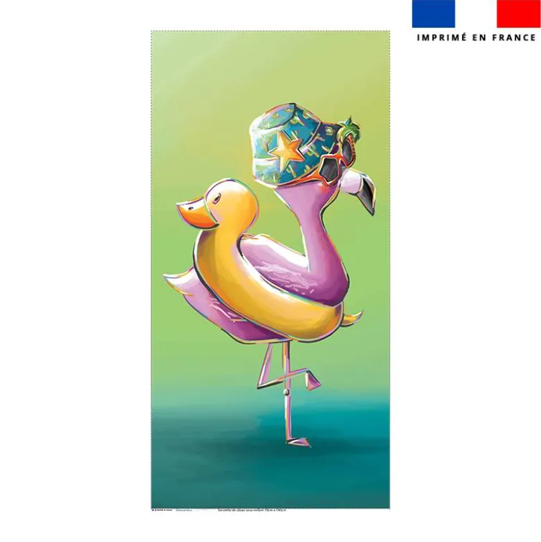 Coupon serviette de plage motif flamant rose plage - Création Stillistic