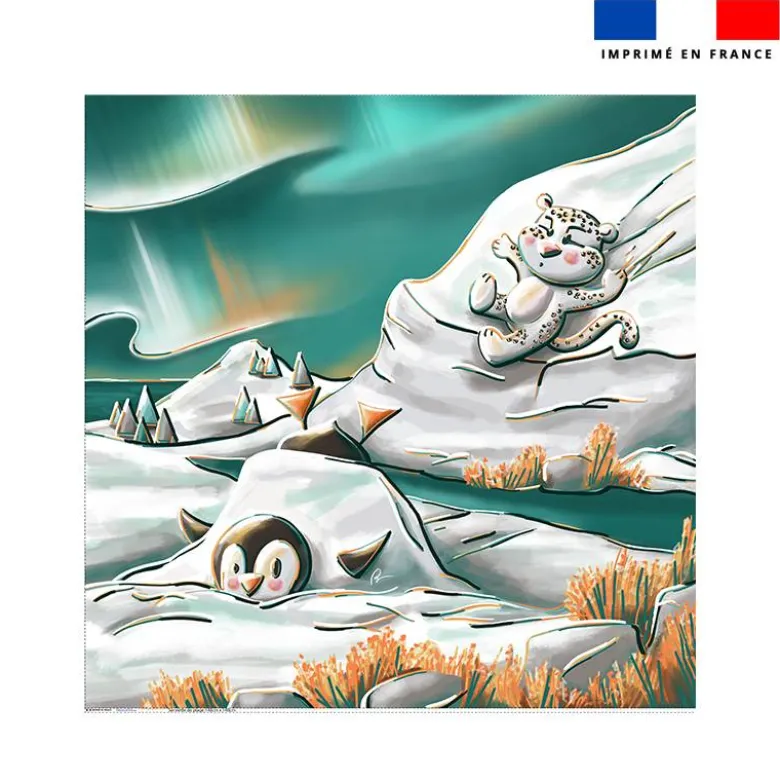 Coupon serviette de plage motif Animaux du froid Pingouin et Panthère - Création Stillistic