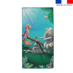Coupon serviette de plage motif éléphant et perroquet - Création Stillistic