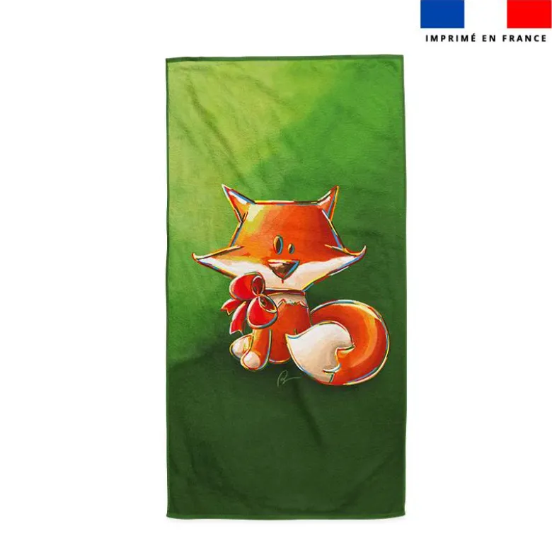 Coupon serviette de plage motif renard noeud rouge - Création Stillistic