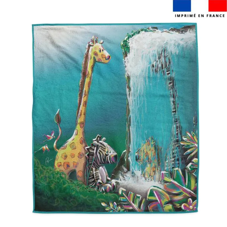 Coupon serviette de plage motif girafe et zèbre jungle - Création Stillistic