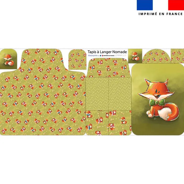 Coupon tapis à langer renard noeud papillon - Création Stillistic